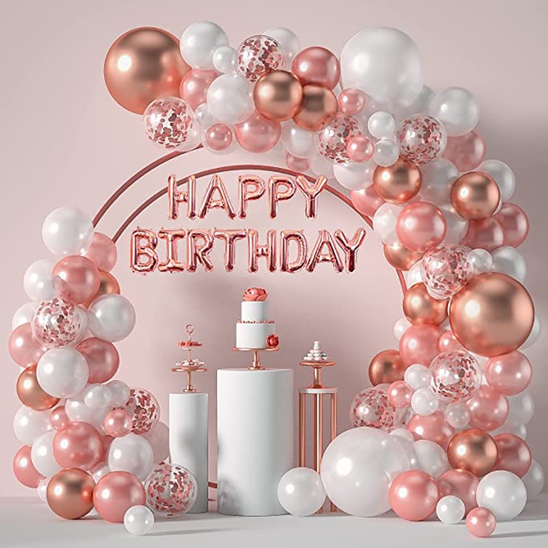 107pcs Rose Gold บอลลูนพวงมาลัยชุดเพิร์ลสีขาว METALLIC GOLD Confetti บอลลูนวันเกิด PARTY อุปกรณ์ตกแต่ง PARTY ความต้องการ