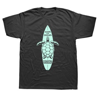 ใหม่ เสื้อยืดแขนสั้น พิมพ์ลาย Sup Surf Paddle Board Surfing Ocean Sea Turtle แฟชั่นสําหรับผู้ชาย