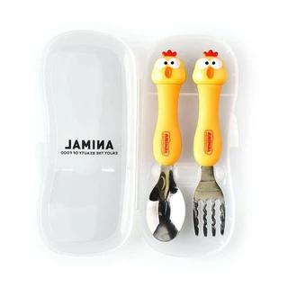 พร้อมส่ง ชุดช้อนส้อมเด็ก ช้อนส้อมหัดทาน มีกล่องใส่ พกพาสะดวก Kid Spoon Fork Set