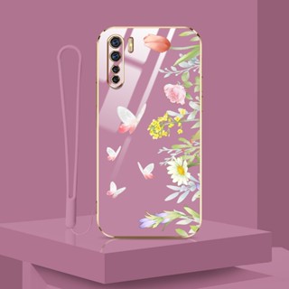 เคสโทรศัพท์มือถือ ลายดอกไม้ ผีเสื้อ พร้อมสายคล้อง หรูหรา สําหรับ OPPO Reno 3 4G A91 F15