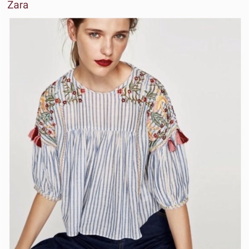 Zara เสื้อปัก งานสวย สภาพดี มีตัดป้ายนิดเดียวกับป้ายแคร์ตัดออก ตามในภาพนะคะ