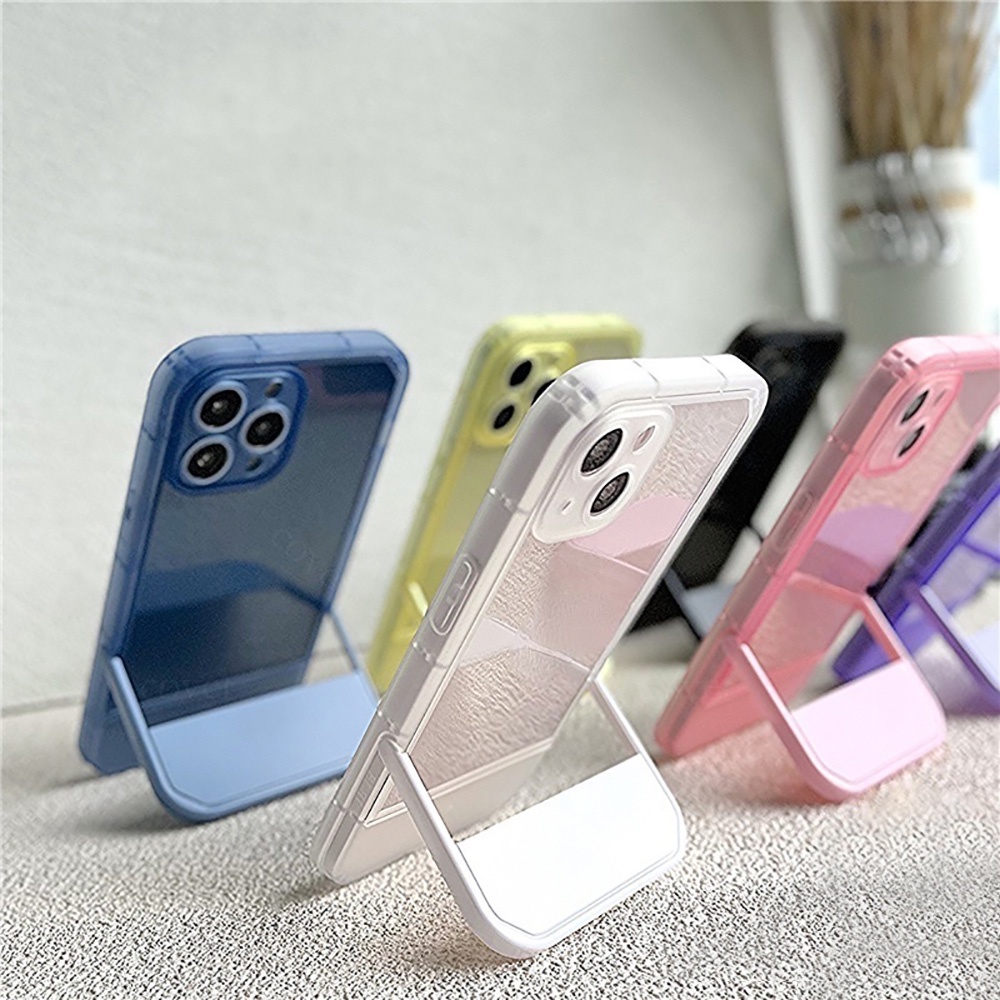 ล่องหน ที่วางขาตั้ง กรณี Compatible for IPhone 14 15 13 12 11 Pro Max 14 7 8 Plus X XS Max 14Pro 13Pro กันกระแทก โปร่งใส