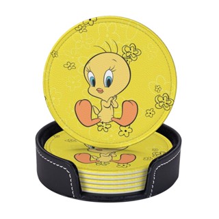 Tweety แผ่นรองแก้วหนัง ฉนวนกันความร้อน สําหรับรองแก้วกาแฟ ชา 6 ชิ้น