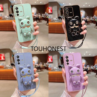 เคส Vivo S12 Plus เคส Vivo S15 Pro เคส Vivo S15E เคส Vivo V23 Pro Case Vivo V25 Pro V23E Case Vivo S10 S10E Case Vivo S9 S9E Case Vivo Z6 Case Soft Silicone Shockproof Cute Rabbit Bunny Bracket Stand Phone Cover Case With Rope โทรศัพท์มือถือ