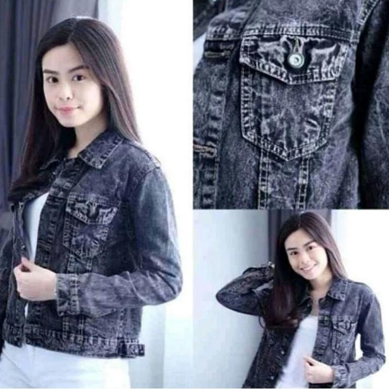 ผู้หญิง LATEST WOMENS SNOW BLACK JEANS JACKET, ผู้หญิง CROP JINS JACKET