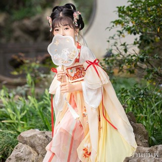 สาว Hanfu ระดับไฮเอนด์ 2023 ชุดสไตล์โบราณใหม่สาวน้อย Tang ชุดกระโปรงชุดกระโปรงโบราณสุดนางฟ้าสไตล์ฤดูร้อน