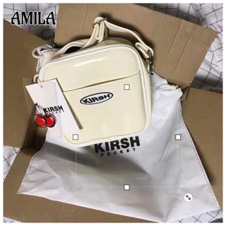 AMILA  เชอร์รี่ กระเป๋าทรงสี่เหลี่ยมใบเล็กสีขาวนมน่ารัก preppy กระเป๋าสะพายหนัง PU