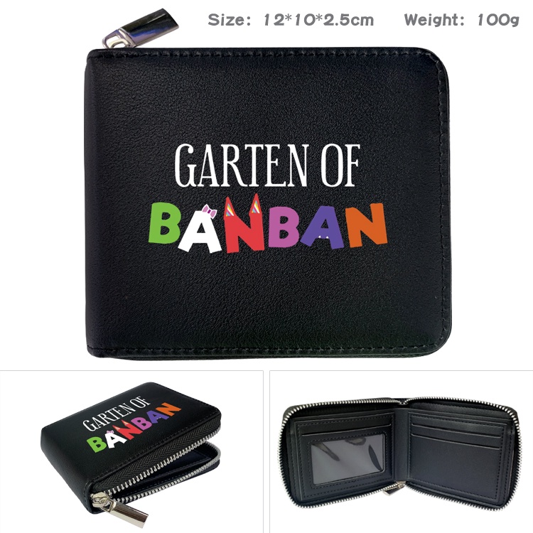 กระเป๋าสตางค์ หนัง Pu ใบสั้น ลายการ์ตูนเกม Garten of Banban สีดํา แบบเรียบง่าย สําหรับเด็กนักเรียนผู้ชาย และผู้หญิง