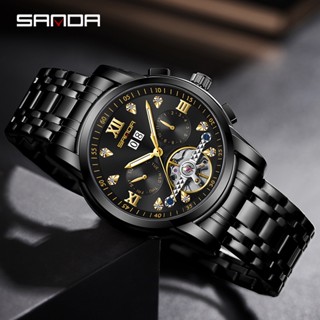 SANDA Official Fully Automatic Mechanical Steel Band Watch Fashion Hollow-out Mens Luminous Swimming Watch SD7005-15