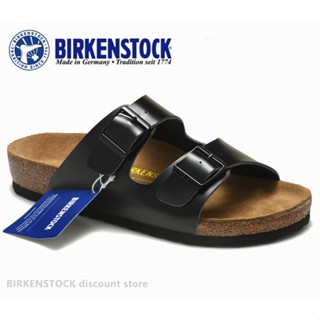 【Original】Birkenstock Arizona Mens/Female Classic Cork Black Bright Leather Slippers Beach Casual Shoes 34-46