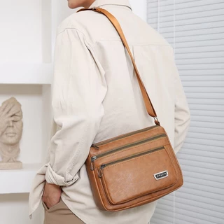 (w236)กระเป๋าสะพายข้างผู้ชาย ช่องซิปเยอะ งานหนังเรียบๆดูดี vgetbag