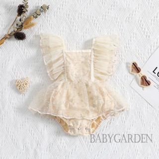 Babygarden- ชุดรอมเปอร์ คอสี่เหลี่ยม ปักลายดอกไม้ ลูกไม้ เปิดหลัง สําหรับเด็กผู้หญิง 0-18 เดือน