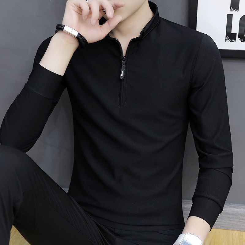 เสื้อแจ็กเก็ตโปโล แขนยาว ผ้าฝ้ายแท้ ขนาดเล็ก สีพื้น สําหรับผู้ชาย เสื้อโปโลสีขาว