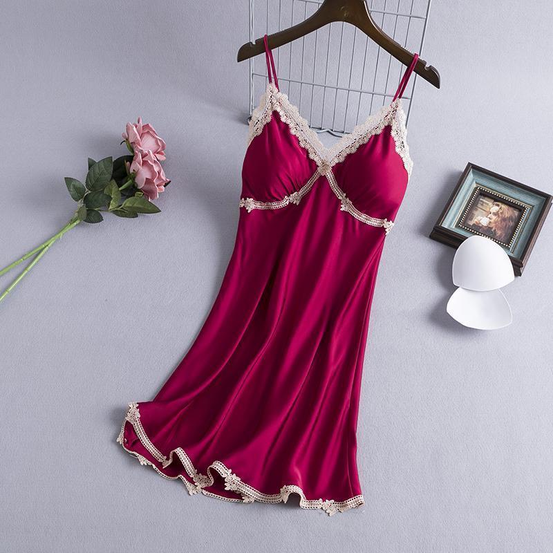 ชุดราตรีเซ็กซี่ลูกไม้ Bottoming Lace Nightdress ชุดนอนผู้หญิงฤดูใบไม้ผลิ Camisole ขนาดใหญ่ชุดหน้าอก 