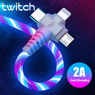 Twitch 3 in 1 สายชาร์จโทรศัพท์มือถือ Micro USB Type C เรืองแสง 1 เมตร 2 เมตร