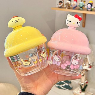 Sanrio ขวดน้ําพลาสติก พร้อมหลอดดูด ลายการ์ตูนตุ๊กตา โยเกิร์ต ไอศกรีม สําหรับเด็ก 250 มล.