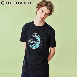 ย้อนยุคGiordano เสื้อยืดแขนสั้นเนื้อผ้าฝ้าย 100 % พิมพ์ลายอวกาศสําหรับผู้ชายS-5XL