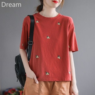 Womens cotton embroidered short-sleeved T-shirt