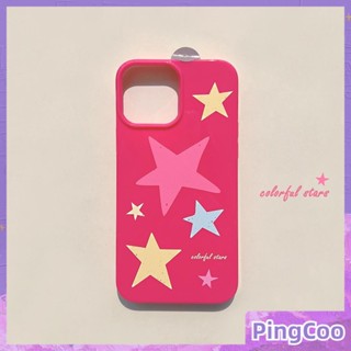 PingCoo - Candy Case For iPhone 14 13 12 11 Plus Pro Max XR TPU Soft Glossy Pink Case Colorful Stars Camera Protection Shockproof Back Cover