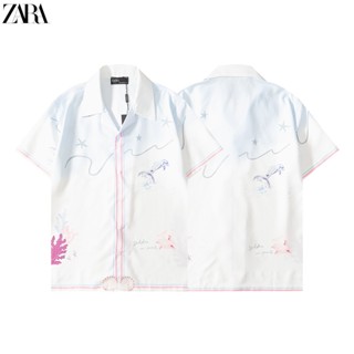 Zara เสื้อเชิ้ตแขนสั้นลําลอง คอปก พิมพ์ลาย พลัสไซซ์ สไตล์สตรีท แฟชั่นสําหรับผู้ชาย และผู้หญิง