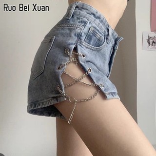 RUO BEI XUAN กางเกงขาสั้นผ้ายีนส์ผู้หญิง 2023 ใหม่ Slim Slit เอวสูงเซ็กซี่แฟชั่นกางเกงขาสั้นผ้ายีนส์