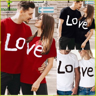 【2023】2023เสื้อยืดคู่รัก couple t shirt เสื้อคู่ลาย เสื้อยืดแขนสั้น พิมพ์ลาย LOVE เหมาะกับของขวัญวันวาเลนไทน์ แฟชั่นฤดูร