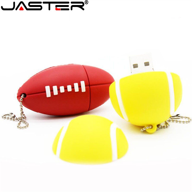 Jaster แฟลชไดรฟ์ USB 2.0 64GB 32GB 16GB 8GB 4GB ลายการ์ตูนลูกบาสเก็ตบอล รักบี้ ลูกเทนนิส