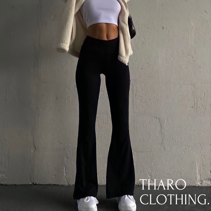 เลกกิ้งขาบานขายาวผู้หญิงเอวสูงยืด - เสื้อผ้าท่าโร