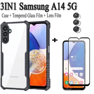 3in1 Samsung A14 5G เคสโทรศัพท์ กันกระแทก + ฟิล์มกระจกนิรภัย + ฟิล์มเลนส์กล้อง