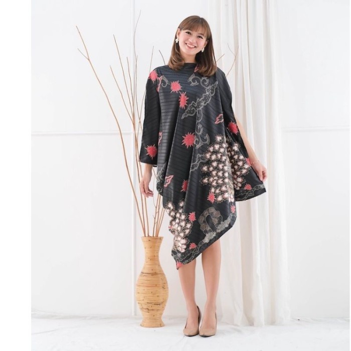 Kaftan DRESS CHRISTMAS DRESS BATIK SPLIT SHOULDER PREMIUM SATIN MODERN KAFTAN K2K7 - สีดํา 180 Y7Y4