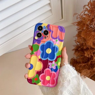 Lens protect Colorful Flowers เคส iPhone 14 Pro Max Soft Cover iPhone11 เคสโทรศัพท์ iPhone12 iPhone13 Pro Max Phone Case