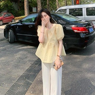 Urfashion เสื้อเบลาส์คอกลม แขนสั้น แขนพอง ทรงหลวม สไตล์เกาหลี สำหรับผู้หญิง