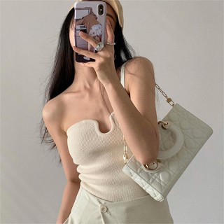 Suxi เสื้อเกาะอก ผ้าถัก เข้ารูป สีพื้น แฟชั่นฤดูร้อน สําหรับผู้หญิง