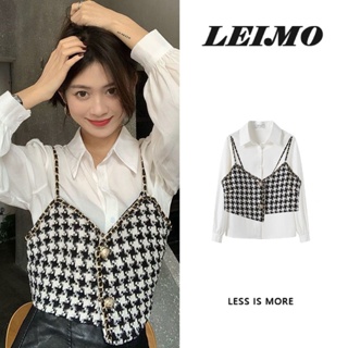 Houndstooth เสื้อกั๊กสั้น แฟชั่นฤดูใบไม้ร่วง สําหรับผู้หญิง