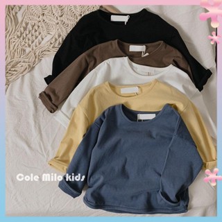 Soft Nuo skin-friendly childrens T-shirt pure cotton 2023 new spring clothes boys and girls Korean style loose top solid color childrens clothing