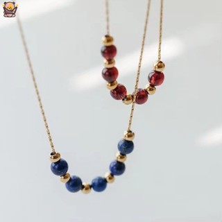 สร้อยคอโช้คเกอร์ จี้ลูกปัดหินธรรมชาติ ไพลิน Lapis Lazuli สีทอง สําหรับผู้หญิง YUE-TH