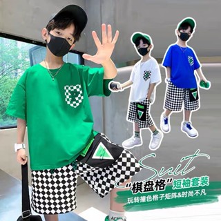 [ML] พร้อมส่ง ชุดเสื้อแขนสั้น 120-160 ซม. แฟชั่นฤดูร้อน สําหรับเด็กผู้ชาย