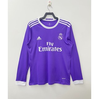 เสื้อกีฬาแขนยาว ลายทีมฟุตบอล Real Madrid Away สไตล์วินเทจ ไซซ์ S-XXL 16-17