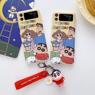 เคสโทรศัพท์มือถือแบบนิ่ม กันกระแทก ลายการ์ตูนชินจัง พร้อมจี้ดอกเดซี่น่ารัก สําหรับ Samsung Galaxy Z Flip 3 5G Z Flip 4