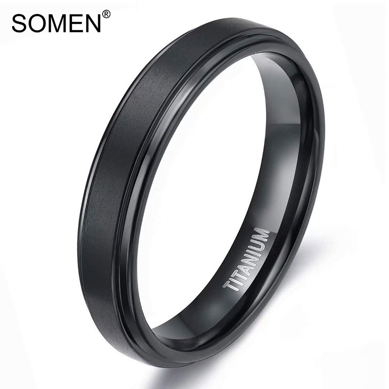 Somen แหวนไทเทเนียม เนื้อแมตต์ 4 มม. สีดํา ใส่สบาย สําหรับผู้ชาย ผู้หญิง ไซซ์ 3-13