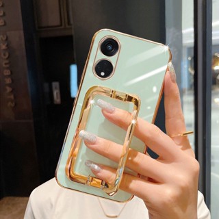 ใหม่ พร้อมส่ง เคสโทรศัพท์มือถือนิ่ม ป้องกันกล้อง ชุบหรูหรา พร้อมขาตั้ง สําหรับ OPPO A58 A78 4G A584G 2023