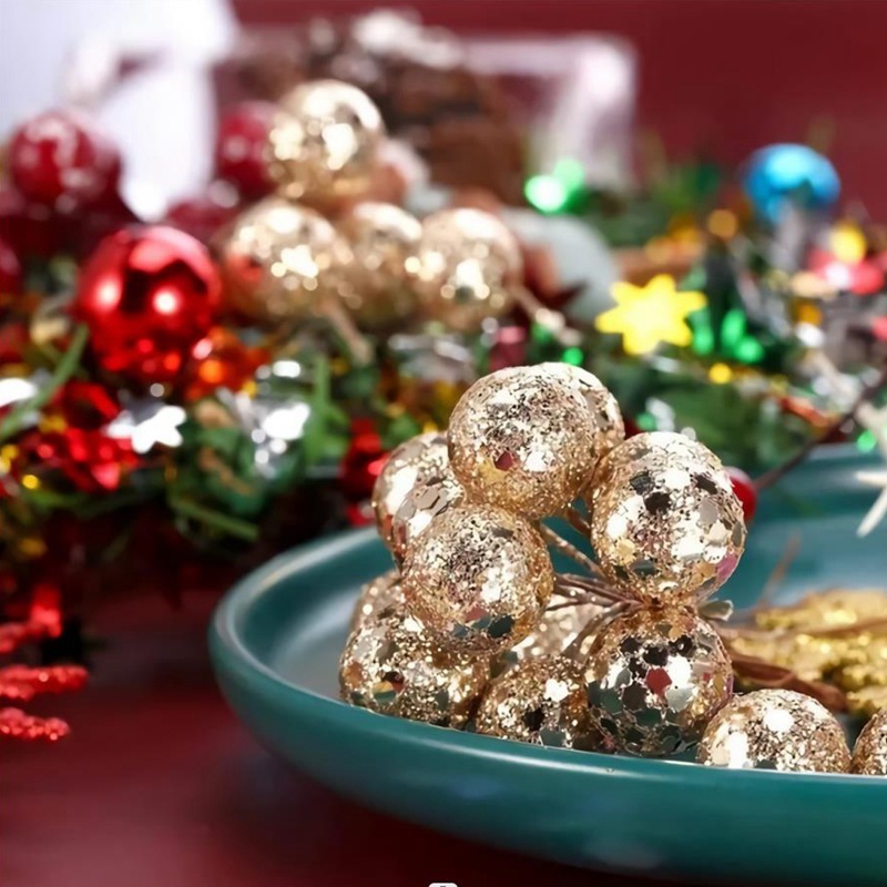 พวงหรีดดอกไม้ประดิษฐ์ เบอรี่ เชอร์รี่ สีทอง สําหรับตกแต่งเค้ก งานแต่งงาน คริสต์มาส DIY 100 ชิ้น - รูปที่ 2