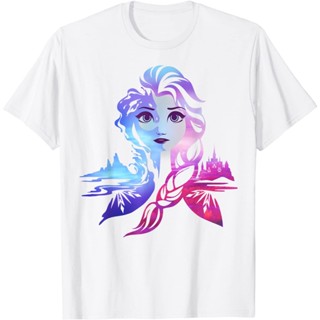 Disney Frozen 2 Elsa Two Tone Gradient Portrait Cotton T-shirt for Men and Women Tee Shirts Adults T_03