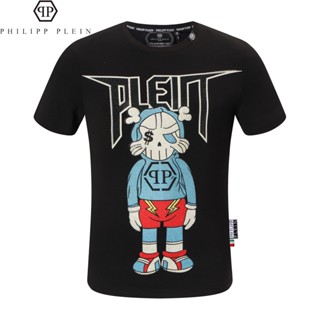 New Style Casual Short-Sleeved PHILIPP PLEIN PP Boys Philip Skull Hot Rhinestone Short Sleeve Slim-Fit Pure Cotton _01