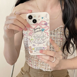 เคสโทรศัพท์มือถือแข็ง ลายกระต่าย ประดับพลอยเทียม สีขาว สําหรับ iPhone 11 12 12Pro 12Promax 13 13Pro 13Promax 14 14Pro 14Promax