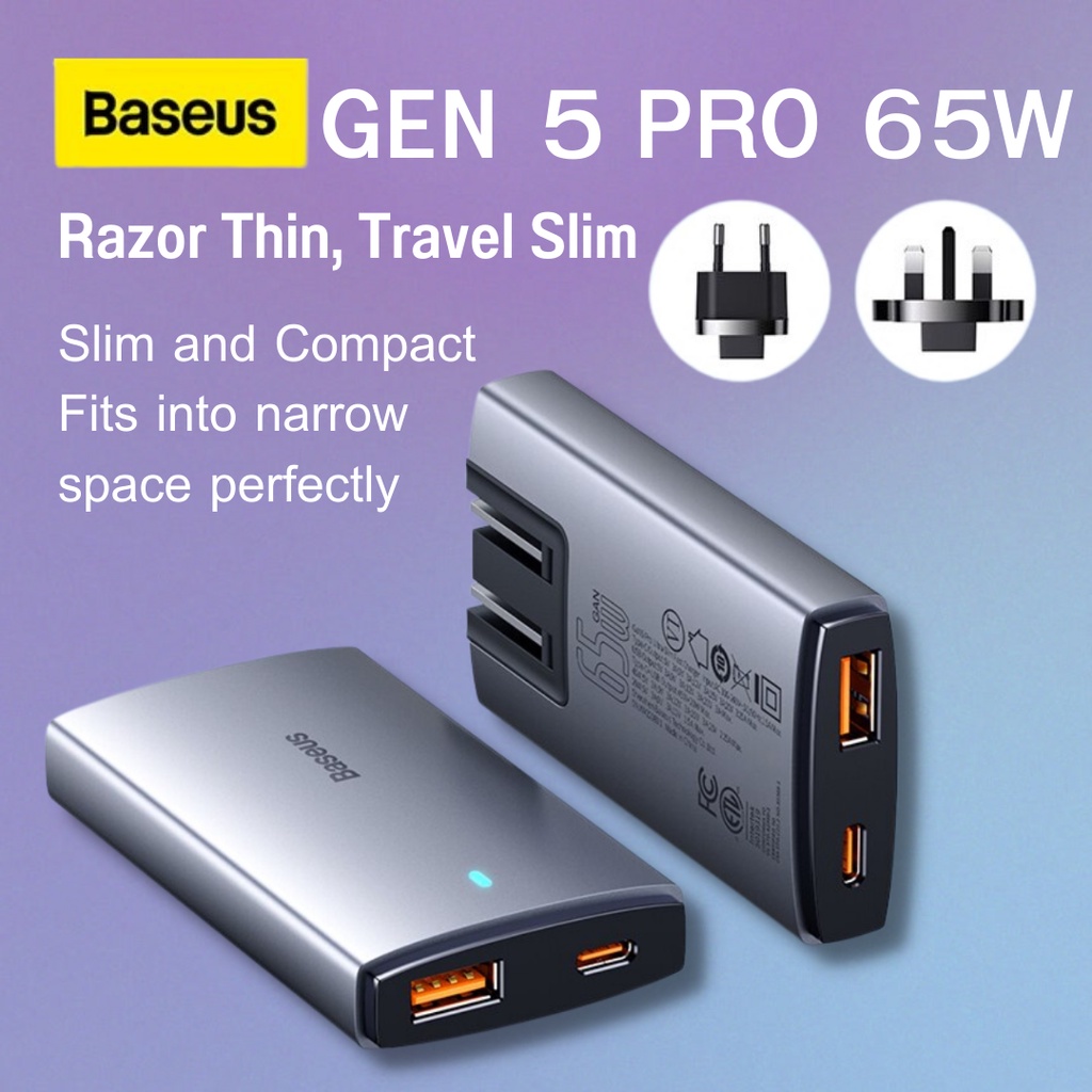 Baseus หัวต่อชาร์จไว 65W ที่ชาร์จเร็ว GaN 5 Pro USB C Type C หัวชาร์จเร็วที่ชาร์จไว