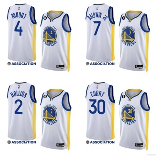 เสื้อกีฬาบาสเก็ตบอล ลายทีม NBA Jersey Golden State Warriors Rollins Moody Curry Baldwin สีขาว สําหรับผู้ชาย และผู้หญิง ไซซ์ 22-23