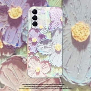 ใหม่ เคสโทรศัพท์มือถือแบบนิ่ม กันกระแทก ลายภาพวาดสีน้ํามัน รูปดอกไม้ พร้อมแหวนขาตั้ง แฟชั่น สําหรับ Vivo V27e Vivov27 Pro VIVOV27e Vivov27 Pro