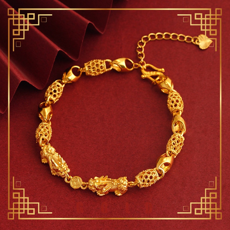 [Lucky K Gold] Au999 สร้อยข้อมือปี่เซียะ Lucky Vintage ผู้ชายและผู้หญิงเครื่องประดับ