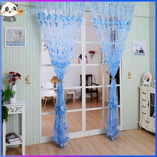 ❉THEBEST❉2pcs Tulip Flower Yarn Sheer Window Curtain Scarf Drapes(Blue)